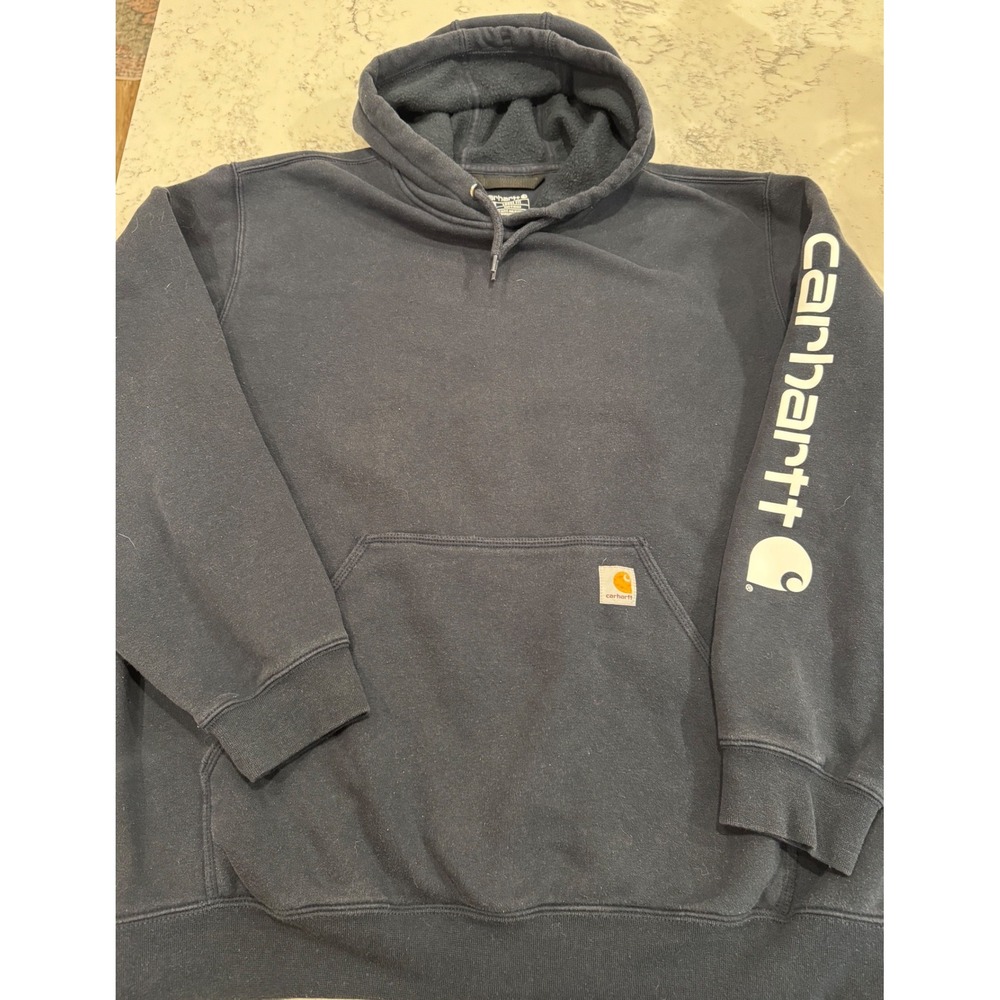 Carhartt Mens K288 Sleeve Logo Loose Fit Hoodie Navy Blue XL Regular